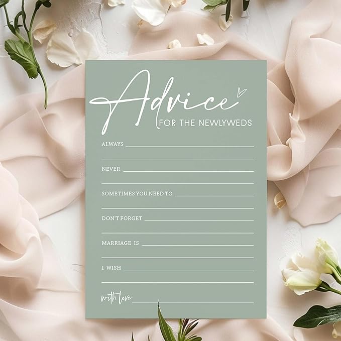 Bridal Shower Games Cards, Advice for The Newlyweds, Bridal Shower Games 25 Guests, Engagement Party Wedding Games for Guests, Minimalist Green Wedding Party Supplies - C01, Blue