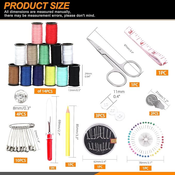 Rustark 98Pcs Sewing Kit With Portable Bag, Premium Supplies Including 14 Colors Threads and Accessories for Home, Traveler, Emergency Repair