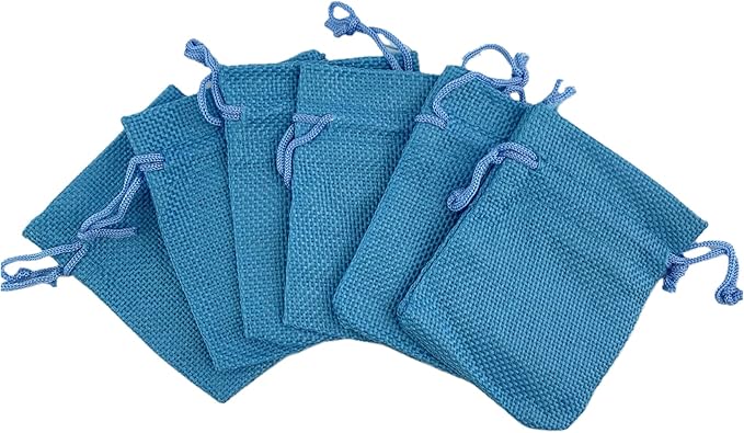 Palmhomee Pack Of 25 Burlap Gift Bags with Drawstring Linen Jewelry Pouches Wedding Hessian Jute Bags for Birthday Jewelry and Treat Pouches Party Wedding Favors Gift Art and DIY Craft   (3.6x4.8 Inch, Ocean Blue)
