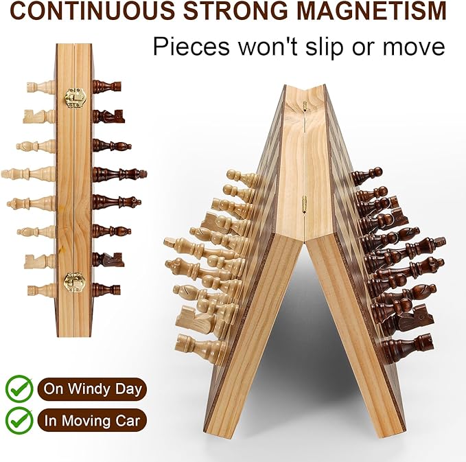 17 Inch Large Chess Set for Adults & Kids, Foldable Wooden Chess Board for Kids, Portable Magnetic Chessboard Game for Adults