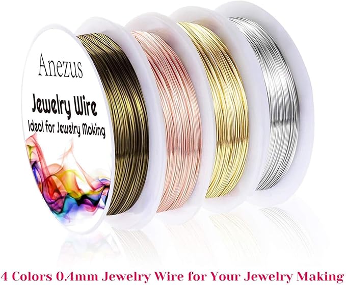 anezus 7 Pcs Jewelry Pliers and Jewelry Beading Wire Tools Set Includes Needle Nose Pliers, Round Nose Pliers, Wire Cutters and Craft Wire for Jewelry Repair Making Supplies