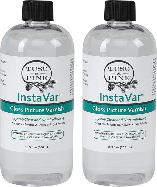 Tusc & Pine InstaVar™ Gloss Picture Varnish - Archival Quality Varnish for Oil, Alkyd, and Acrylic Artists - 16.9oz Bottle - 2 Pack