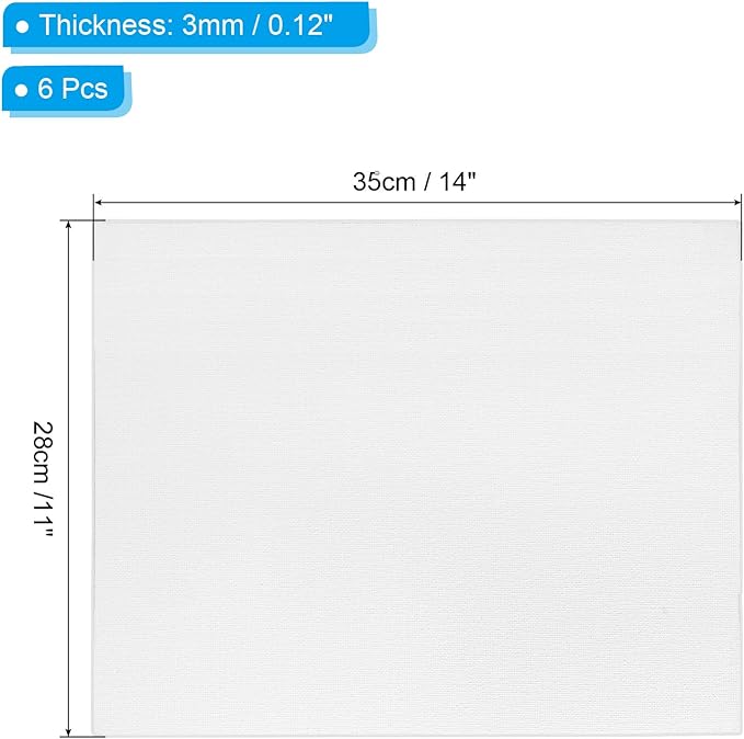 PATIKIL 11x14 Canvas Boards for Painting, 6 Pack 100% Cotton Square Triple Primed Stretched Blank Art Canvas Panel Bulk Thin for Acrylic, Oil, Tempera Paints, White