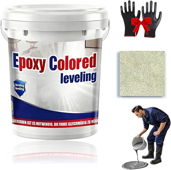 Epoxy Floor Paint, Epoxy Colored Sand Floor Paint, High-Gloss Marble Effect Self-Leveling Coating, Waterproof, Non-Slip, Ultra-Durable for Garage, Basement, Wood Floors (Beige,2.2 lb)