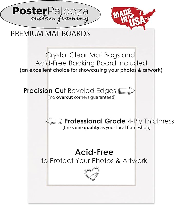 Pack of Ten Acid Free 8x10 Mats Bevel Cut for 5.5x8.5 Photos - Bay Blue Precut Matboards With Backing Boards and Self Seal Photo Mat Bags For Pictures, Photos, Framing - 4-ply Thickness
