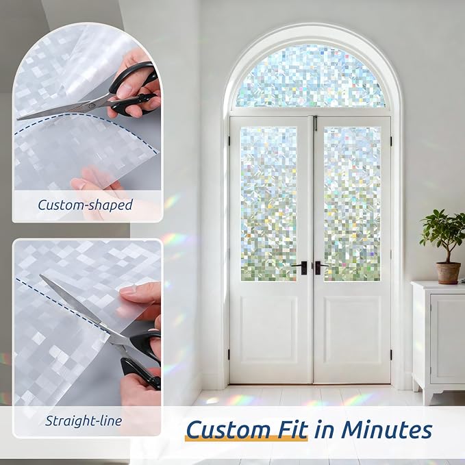 rabbitgoo Stained Glass Window Privacy Film Mosaic Pattern, Frosted Glass Window Film Rainbow Decorative Sticker, Static Cling UV Blocking Suncatcher for Home, 23.6 x 78.7 Inches