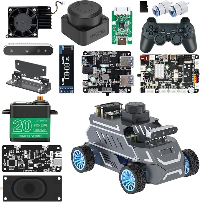 Yahboom Raspberry Pi 5 8GB for AI Robot Car,Supports RVIZ Simulation ROS2,TOF Lidar,SLAM Mapping Navigation, Tracking and Obstacle Avoidance (Ultimate Ver Without Pi5)