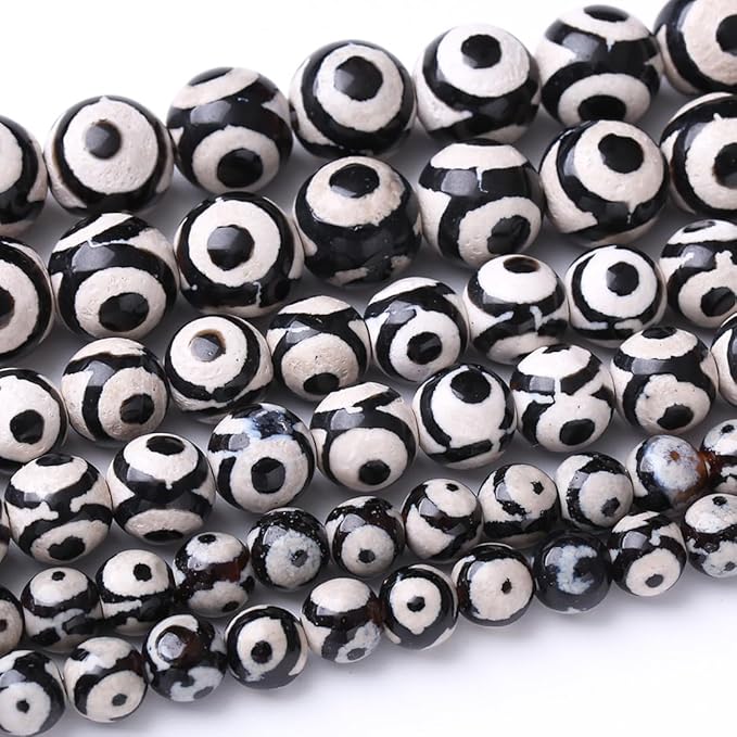 32PCS 12MM NaturalTibetan Stone Beads Round Loose Stone Beads for Jewelry Making DIY Energy Stone Healing Power Bracelet 15"