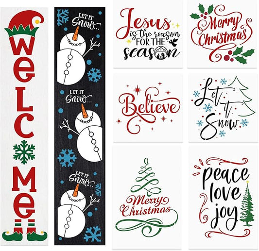Christmas Stencils for Painting on Wood Let It Snow Stencil for Porch Sign Merry Christmas Stencil Believe Snowman Holiday Stencils for Crafts Reusable