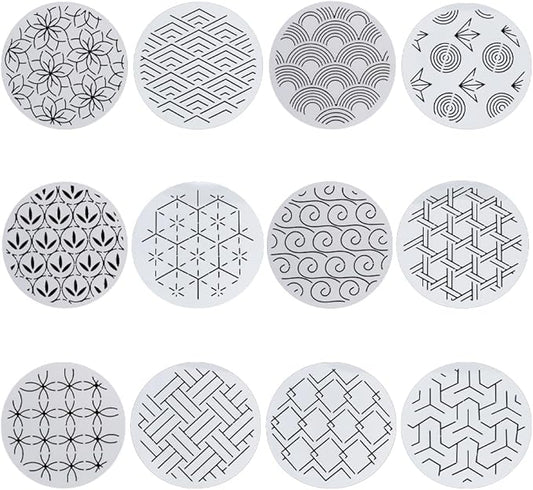 FREEBLOSS 12Pcs Sashiko Stencils Sashiko PET Template Drawing Line Template for Hand Quilting Sashiko Patterns Templates Flexible Embroidery Stencils for Hand Sewing Lovers 5.9 * 5.9''