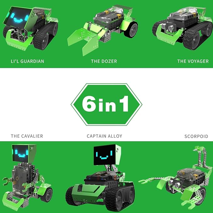 Robobloq Qoopers 6 in 1 Programming Robot Building Kit with Remote Control, LED Martrix, Ultrasonic Sensor etc. for Scratch Arduino Python Learning, Coding Toy for Kids