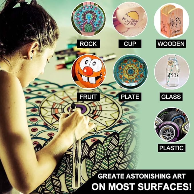 AROIC 48 Pack Oil-Based Paint Markers Medium Tip - Low Odor Rock Painting Pens for Wood, Metal, Plastic, Glass, Canvas, Ceramic Surfaces | 2025 Artist Professional Kit