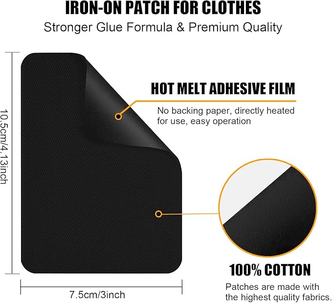 MOONSJONES Iron on Patches for Clothes Fabric Repair, 8 PCS Premium Strongest Glue Cotton Gear Reparing Patch for Holes Inside & Outside Pants, Jeans, Jacket, Hat, Canvas (7.5 cm x 10.5 cm-Dark Gray)