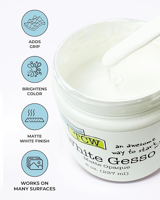 The Crafter's Workshop White Gesso Primer for Acrylic Painting -Boutique Quality, 8 oz Jar
