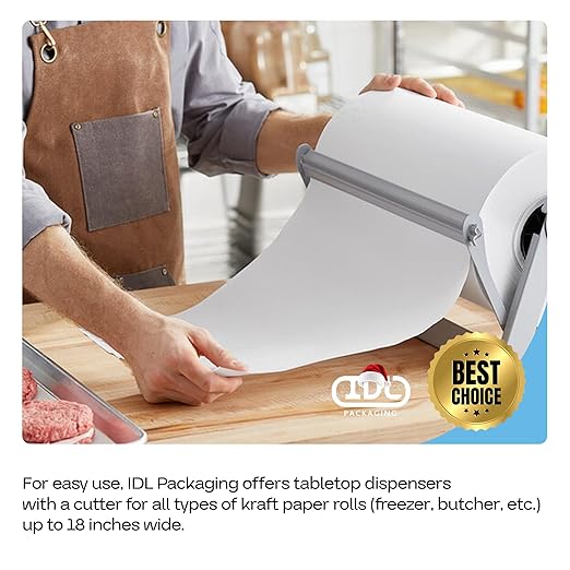 White Freezer Paper 24" x 13200" (1100 feet) with Cutter - USA-made Large Freezer Paper Roll for Meat & Fish - Poly-Coated Food Wrapping Material for Freezing by IDL Packaging