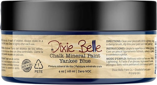 Dixie Belle Paint Company Chalk Finish Furniture Paint - Yankee Blue (4oz) - Matte Cool Navy Chic Chalk Mineral DIY Furniture Paint