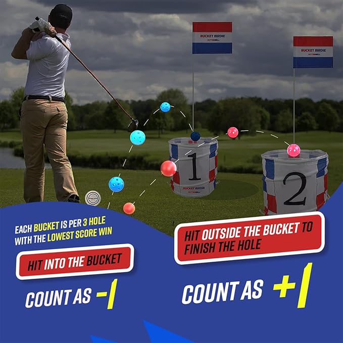 Bucket Birdie Backyard Golf Game — 9 Hole Bucket Golf Yard with Adjustable Clubs, Flags, Balls, Turf Mats, and Carry Bag — Outdoor Golf Game