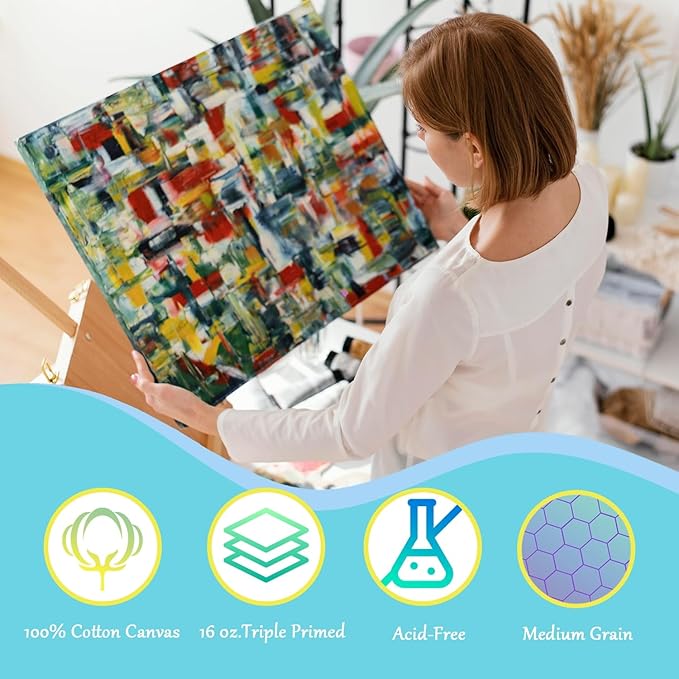 Gallery Wrapped Stretched Canvases for Painting 11x14 Inch 3-Pack, 16 oz Triple Primed Acid-Free 100% Cotton Blank Canvas, Rectangular Spline Canvas for Oil Paint Acrylics Pouring & Wet Art Media