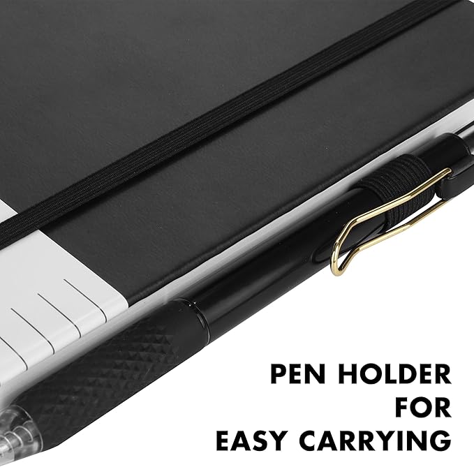 Aodaer 12 Set Lined Notebook Journals with Pens A5 Notebooks 100 GSM College Ruled Hardcover Notebook PU Leather Notepad with Pen Holder for Office School, 5.7 x 8.3 Inches, Black