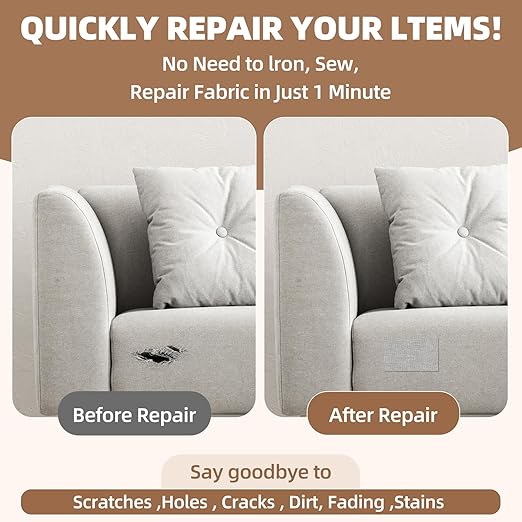 Fabric Repair Patch, 17X158 Inch Fabric Large Repair Tape, Self-Adhesive Patches for Furniture, Sofa, Car Interior, Shoes, Hand Bag, Clothing (Beige, 17X158 Inch)