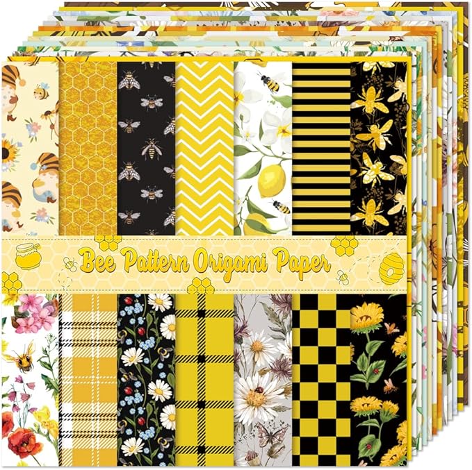 Square Origami Paper 6x6 Double Sided 50 Sheets 50 Colors 70GSM Origami Kit Japanese Chiyo Easy Fold Arts Crafts DIY Handwork Beginner Bee