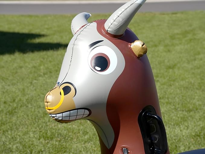 Hearthsong Hop N Go Inflatable Bull Riding Bouncy Hopping Toys for Kids Ages 5+ - Ride On Bouncer Animal Hopper Jumping Toys for Outdoor Games