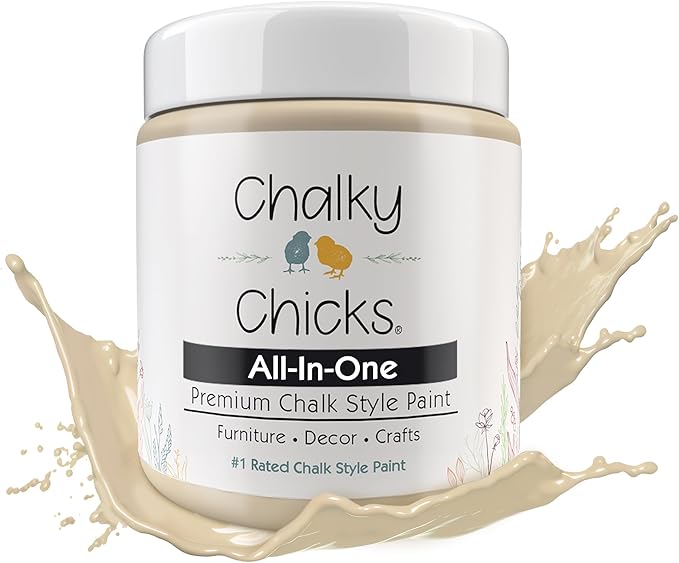 Chalky Chicks All-in-One Chalk Paint for Furniture or Cabinet - 4 Fl Oz - Matte Finish Cuppa Latte Tan for Metal, Wood Furniture Paint - No Sanding All-in-One for Home Decor & Crafts, USA Made