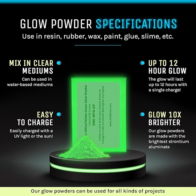 Glow in The Dark Pigment Powder - Neutral and Fluorescent Color for Art Painting, Fine Art, Nail Art Paint, and DIY Crafts - Long Lasting, 10+ Color Options - Fluorescent Blue - (120 Grams/4 Ounces)