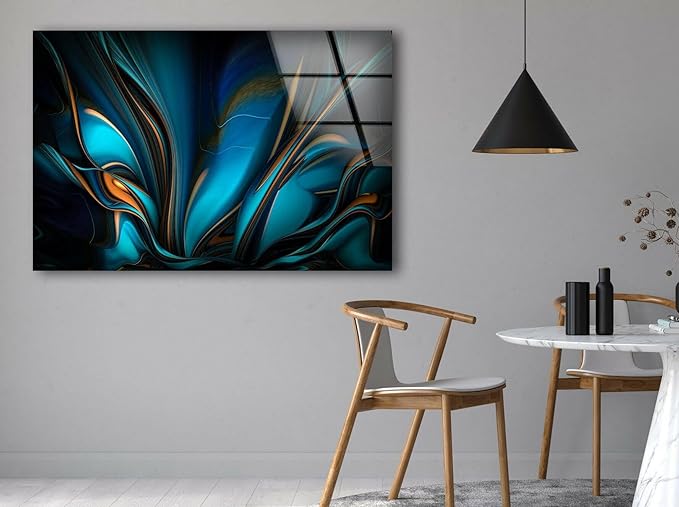 My Photostation.com 20Wx14H'' Orange & Blue Abstract Glass Wall ArtTempered Glass Printing Wall Decor Large Wall Art Wall Hangings