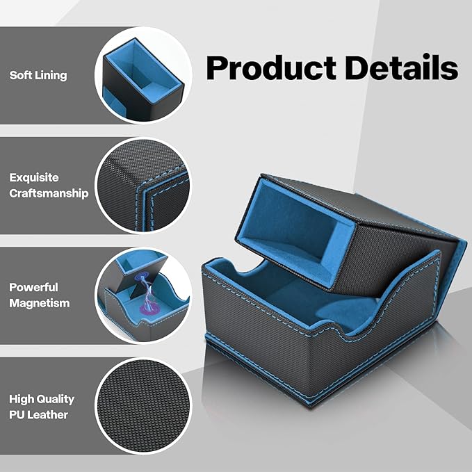 Dice Roller Tower, Premium DND Magnetic Dice Tray, Foldable PU Leather Dice Tower RPG Gifts for Dungeons and Dragons MTG Dm & Player Black/Blue