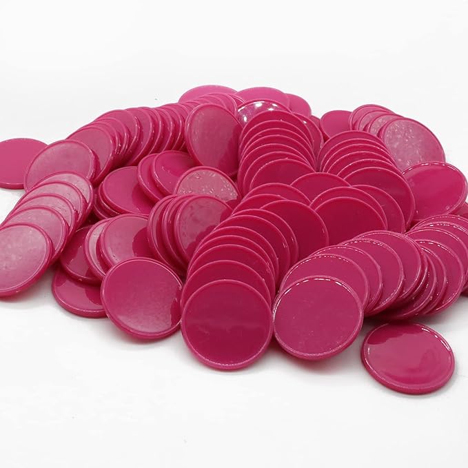 Set of 100 Opaque Plastic Learning Counters Mini Poker Chips Game Tokens with Storage Box (MediumVioletRed, 1.58 Inch)