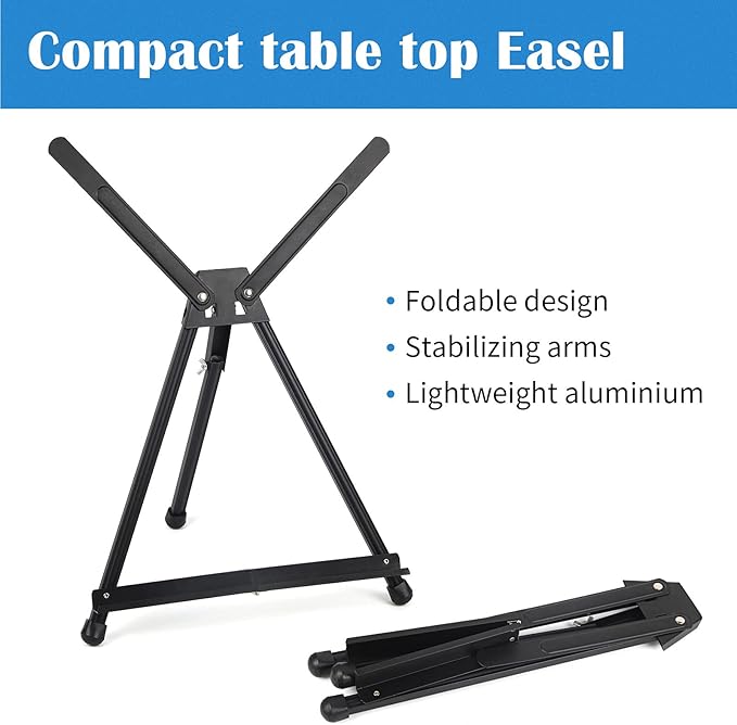 Falling in Art Aluminum 15" to 21" Tabletop Easel Display, Black Tripod with Rubber Feet, Holds Canvas, Paintings, Books, Photos, Signs (4 Pack)