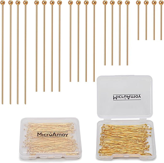 150pcs 18K Gold Filled Ball Pins Non Tarnish Craft Earring Bracelet Jewelry Making Accessories Supplies (40mm (1.57in), Gold-Ball Pin)