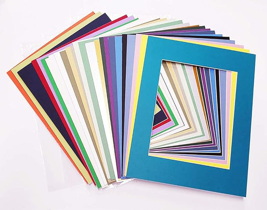 5x7 Mat for 8.5x11 Frame - Precut Mat Board Acid-Free Show Kit with Backing Board, and Clear Bags Mixed Colors 5x7 Photo Matte Made to Fit a 8.5x11 Picture Frame Matboard for Framing, Pack of 25 Mats