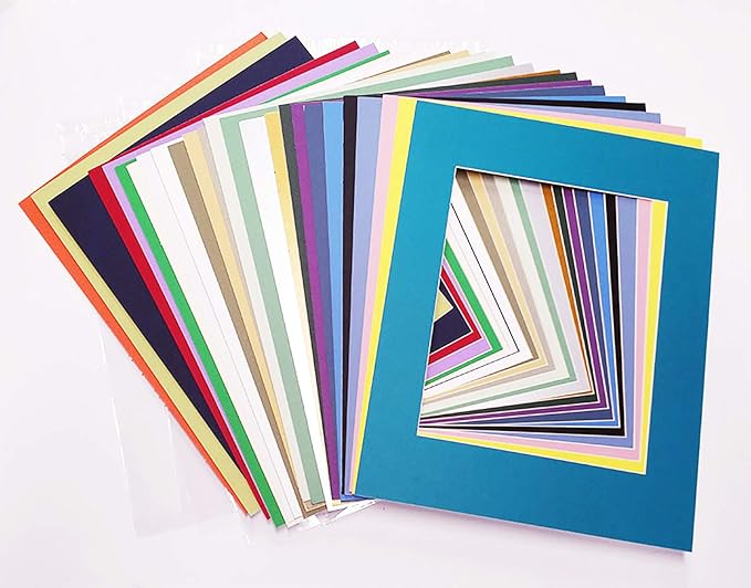 6x8 Mat for 8x10 Frame - Precut Mat Board Acid-Free Show Kit with Backing Board, and Clear Bags Mixed Colors 6x8 Photo Matte Made to Fit a 8x10 Picture Frame Matboard for Framing, Pack of 25 Mats