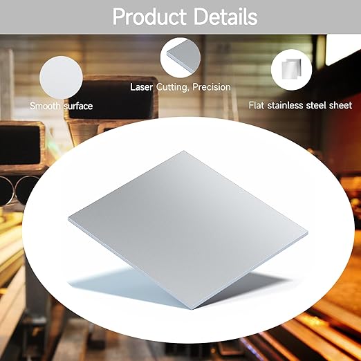 304 Stainless Steel Sheet - 12" X 8" X 1/8" Thin Stainless Steel Plate 1/8 Inch Thickness with Protective Film Metal Sheets Stock Sheets for Kitchen DIY Crafting etc. (305 x 203 x 3 mm)