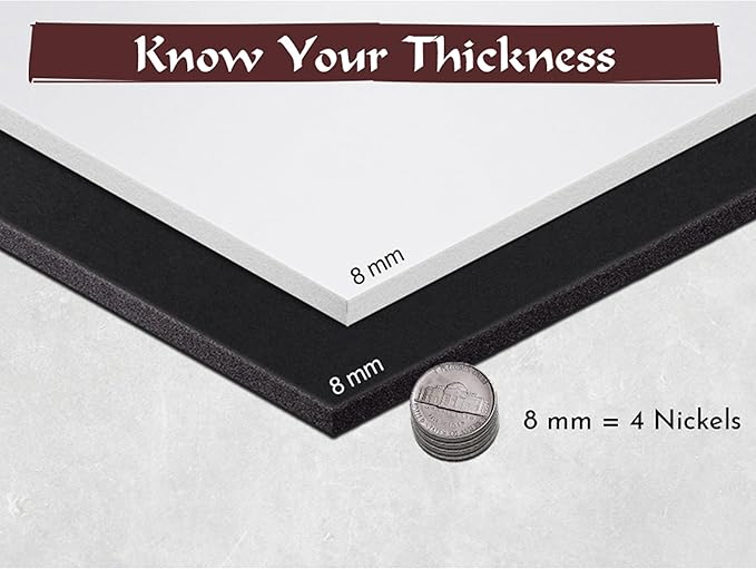 Shape Retention EVA Cosplay Foam 8mm (1mm-10mm) 14x39 inch White or Black High Density EVA Foam Sheets. Premium 85 kg/m3 Heat Shape Material for DIY Convention or Halloween Costumes by The Foamory