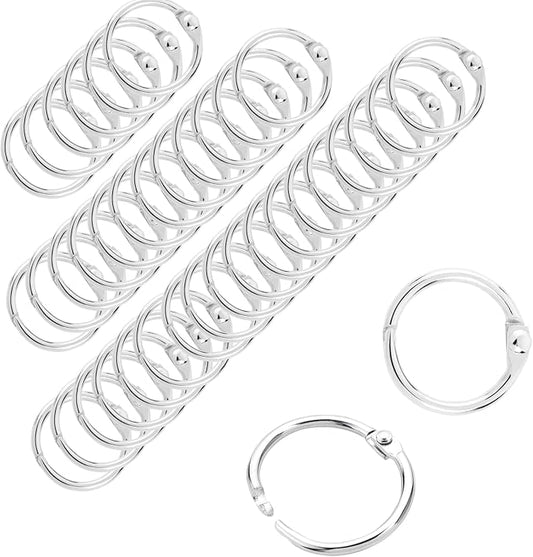CooBigo 50 Pack Binder Ring, Metal Book Ring Paper Ring Holder 5/8" Loose Leaf Binder Ring Clip for Index Card, Flash Card Ring, Scrapbook, Keychain Key Ring - Silver