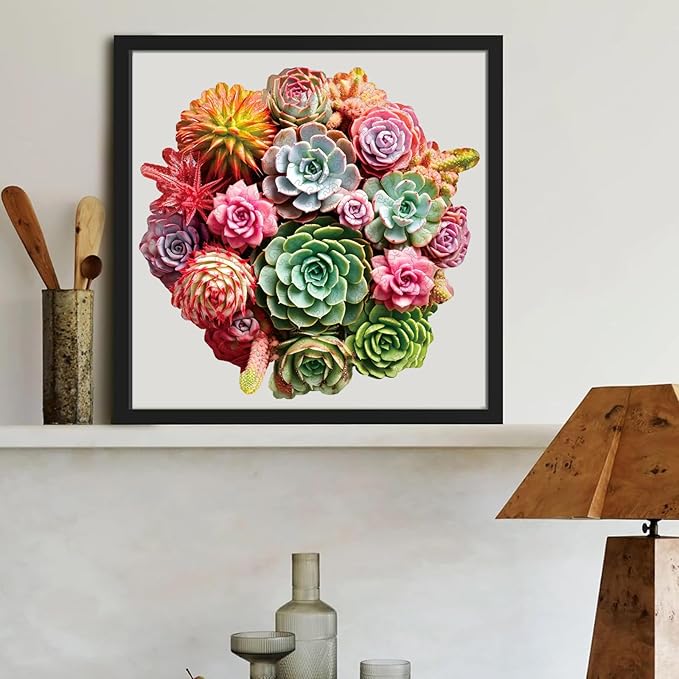 Wooden Puzzles for Adults, Colorful Succulent Puzzle for Mom, Challenging Puzzle, 200 Piece Luxurious Shaped Wooden Puzzles for Family Game 11.3 * 10.5in