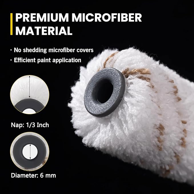 Mister Rui Paint Roller Kit, 16 Pack, 4 Inch Microfiber Paint Rollers, Small Paint Roller Covers, Disposable Paint Tray Liner and Frame, Mini Rollers for Painting Walls, Doors, Cabinets