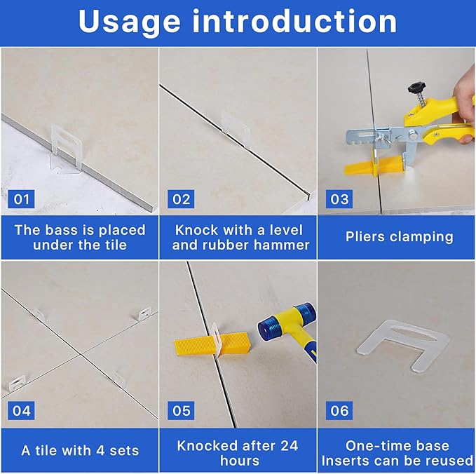 Tile Leveling System Clips Spacers Tile Leveler Clips DIY Tile Leveler Spacers 1000 Pcs 1/8" (3mm) for Professional Ceramic Tile and Stone Installation (1000 1/8")