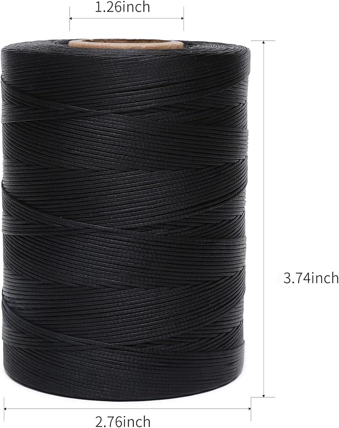 Waxed Thread,852Yds 150D 0.8mm Flat Polyester Wax Thread for Hand Sewing Leather Craft DIY Projects Shoes Repair Book Binding(Black)