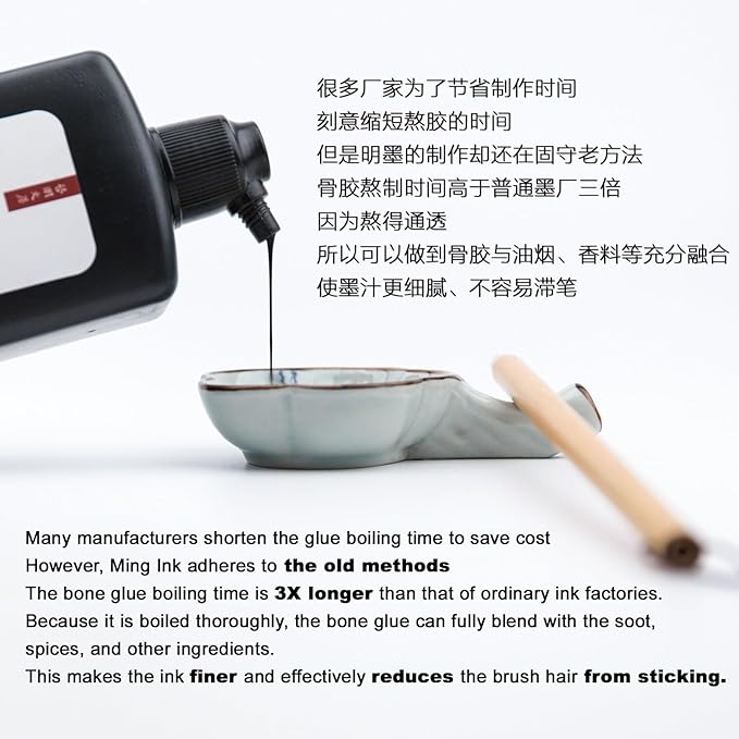 Calligraphy and Sumi Liquid Ink, Traditional Black Sumi Ink for Chinese Calligraphy, Painting and Japanese Brush Art, Light Glue (16.9 OZ/ 500ml)