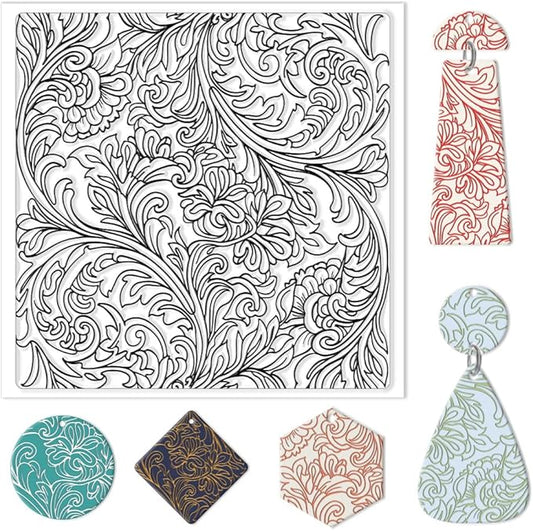 CHGCRAFT Clay Texture Mat Retro Floral Clay Texture Sheets Silicone Polymer Stamp Sheet Modeling Pattern Pad for Polymer Pattern Making Earrings Jewelry 5.5x5.5inch