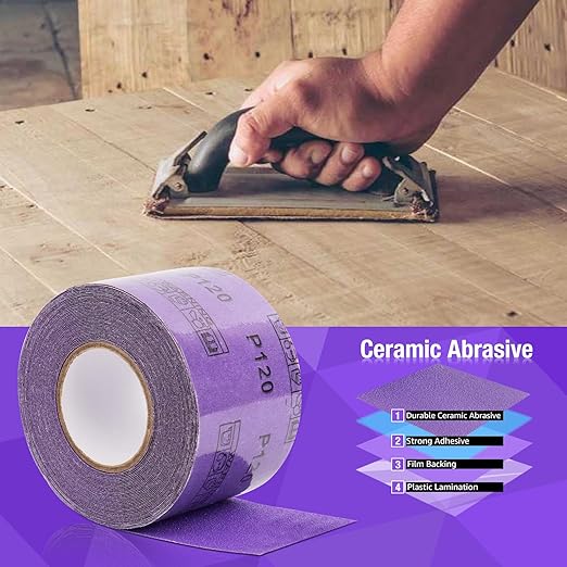 40 Grit PSA Purple Film Ceramic Sandpaper Roll, 2-3/4" Wide Continuous 10 Yard Longboard Sanding Roll Wet Dry Sanding Blocks Self Adhesive Sticky Back Sanding Sheets for Woodworking Automotive