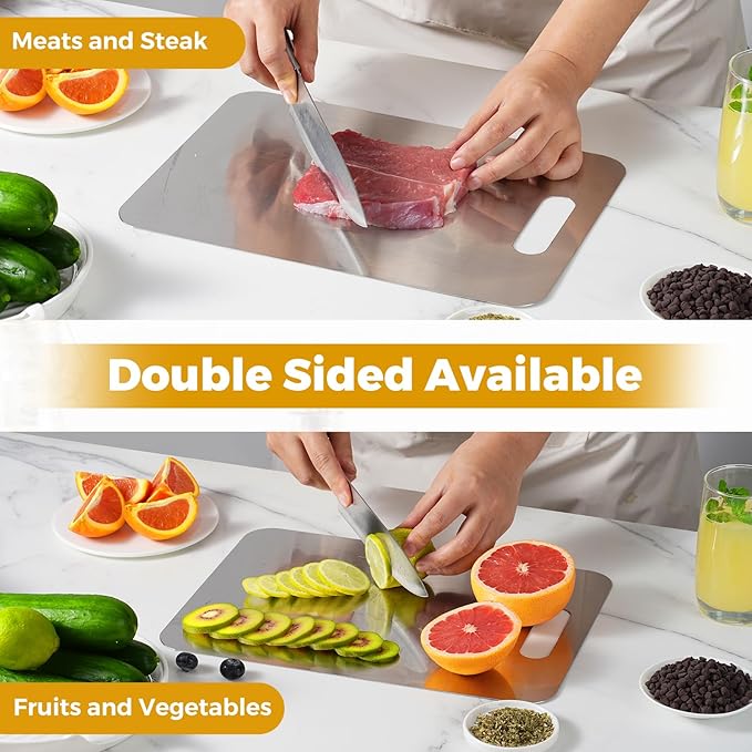 Tavano Titanium Cutting Board,Titanium Cutting Boards for Kitchen,Double-side Available Cutting Board for Vegetables,Meat,Fruits,Easy to Store and Clean(L)