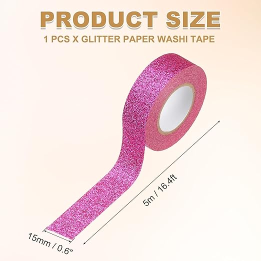 PATIKIL 1 Roll Glitter Paper Washi Tape, Washi Decorative Tape for Crafts, Rose Red