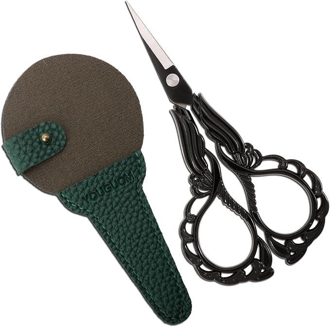 Sewing Embroidery Scissors with Case Sharp Tip Detail Scissor for Thread Yarn Cross Stitch Crafts Artwork Needlepoint Cutting Knitting Shears Black