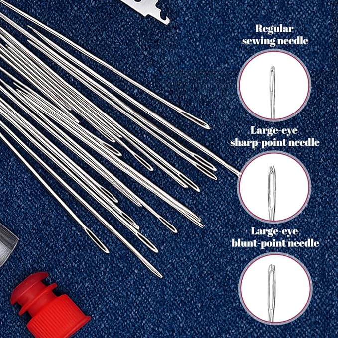 34PCS Sewing Tool Set, 2026 New Big Eye Steel Sewing Needles Kit, Stainless Steel Needles for Hand Sewing Kit, Portable DIY Hand Made Craft Set for Handcraft Lovers (34 Pcs)