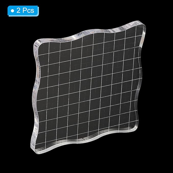 PATIKIL 4" x 4" Acrylic Stamp Block, 2 Pack Clear Stamping Block with Grid Lines Decorative Mounting Blocks Wave for Scrapbooking DIY Crafts Card Making